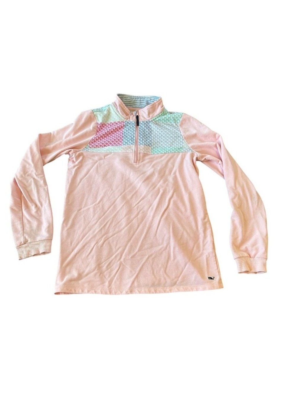 Vineyard Vines for Target 1/4 Zip Pink Pullover Patchwork Whale XL 14 Coquette‎